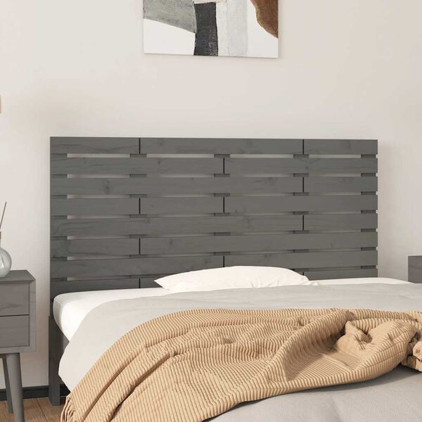 vidaXL T&ecirc;te de lit murale Gris 141x3x63 cm Bois massif de pin