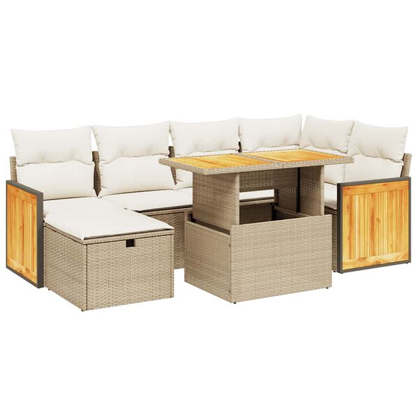 vidaXL Salon de jardin avec coussins 7 pcs beige r&eacute;sine tress&eacute;e
