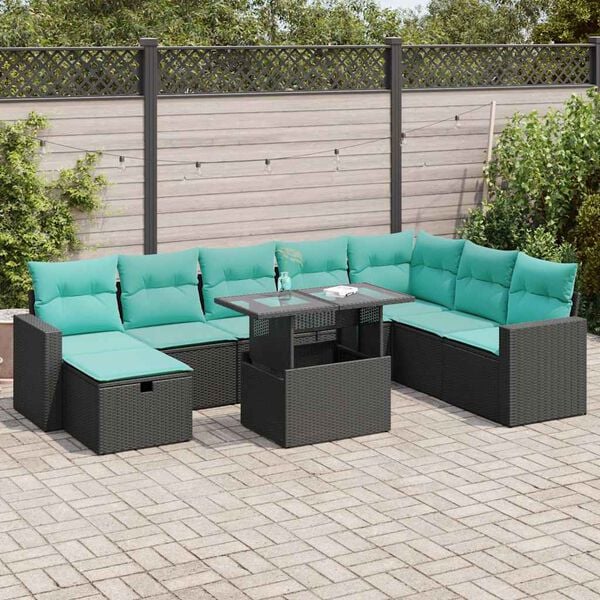 vidaXL Salon de jardin avec coussins 9 pcs gris r&eacute;sine tress&eacute;e acacia