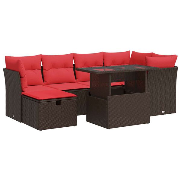 vidaXL Salon de jardin avec coussins 7pcs marron résine tressée acacia