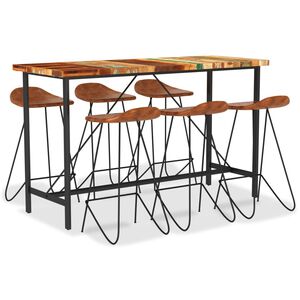 vidaXL Ensemble de bar 7 pcs Bois de récupération et cuir véritable