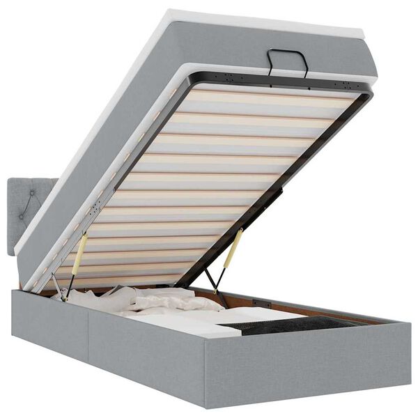 vidaXL Lit ottoman avec matelas et LED gris clair 90x200 cm tissu