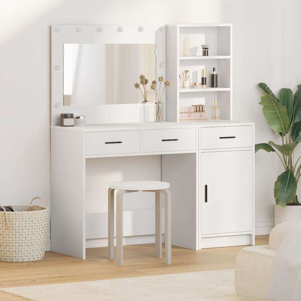 vidaXL Table de Toilette avec tiroir 2 pcs Blanc Bois d'ing&eacute;nierie