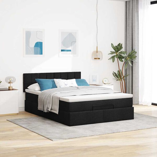 vidaXL Lit ottoman avec matelas et LED noir 140x200 cm tissu