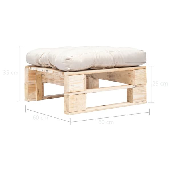 vidaXL Repose-pied palette de jardin et coussin sable Bois naturel