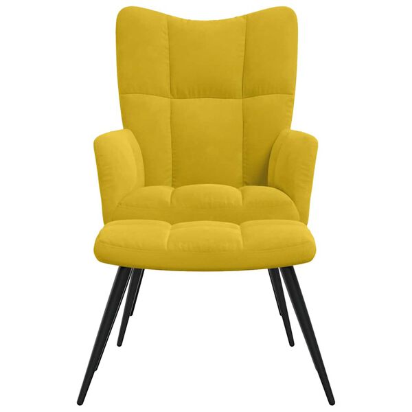 vidaXL Fauteuil relax avec tabouret en velours jaune moutarde