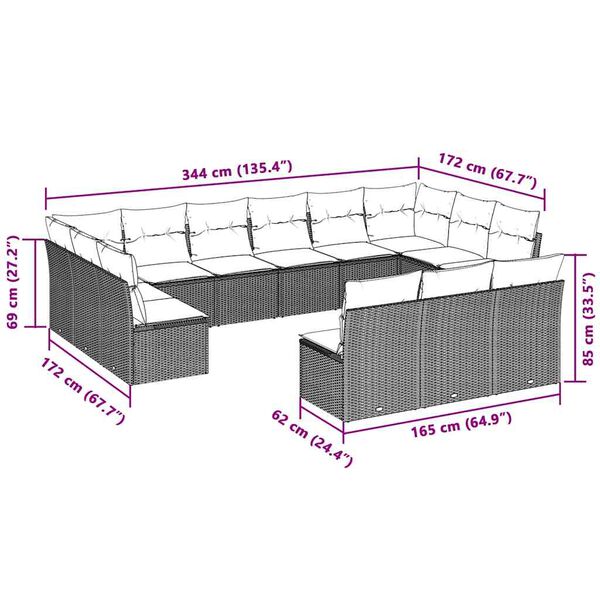 vidaXL Salon de jardin avec coussins 13 pcs gris clair r&eacute;sine tress&eacute;e