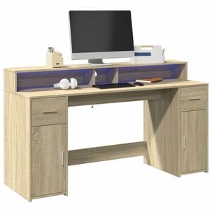 vidaXL Bureau avec lumi&egrave;res LED ch&ecirc;ne sonoma bois d'ing&eacute;nierie