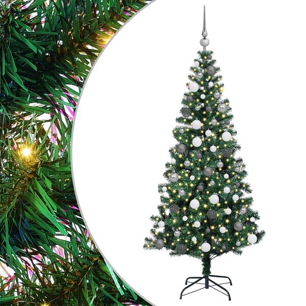 vidaXL Sapin de No&euml;l artificiel pr&eacute;-&eacute;clair&eacute; Vert 180 cm PVC et m&eacute;tal