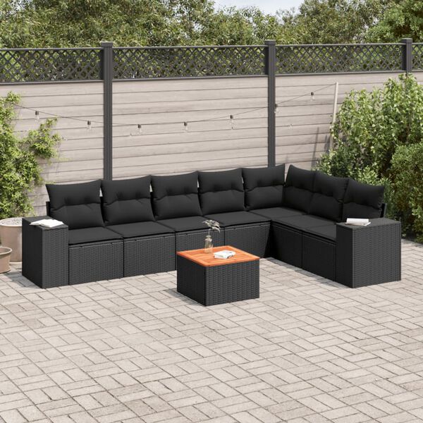 vidaXL Salon de jardin 8 pcs avec coussins noir r&eacute;sine tress&eacute;e