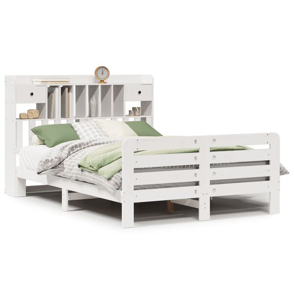 vidaXL Lit bibliothèque sans matelas blanc 140x190 cm bois pin massif