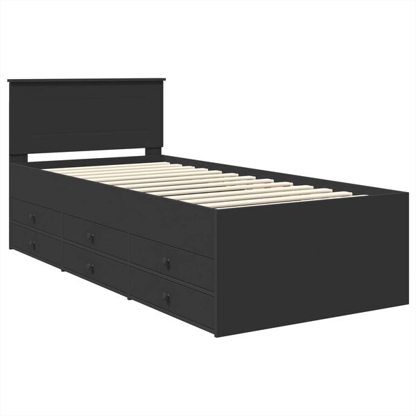 vidaXL Lit d'appoint avec tiroir Noir 100 x 200 cm Bois d'ing&eacute;nierie