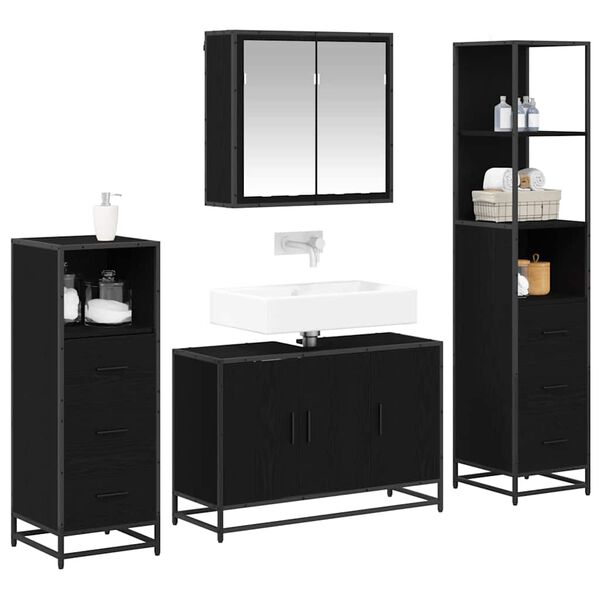 vidaXL Ensemble de mobilier de salle de bain 4 pcs Ch&ecirc;ne noir