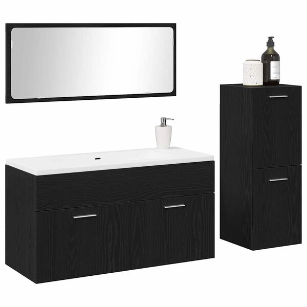 vidaXL Ensemble de mobilier de salle de bain 3 pcs Ch&ecirc;ne noir