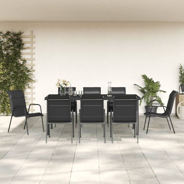 vidaXL Ensemble &agrave; manger de jardin 9 pcs noir textil&egrave;ne et acier