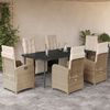 vidaXL Ensemble &agrave; manger de jardin et coussins 7 pcs beige poly rotin