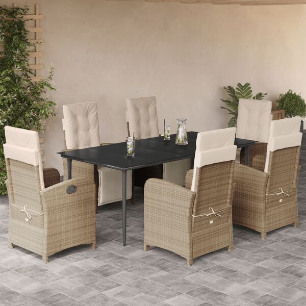 vidaXL Ensemble &agrave; manger de jardin et coussins 7 pcs beige poly rotin