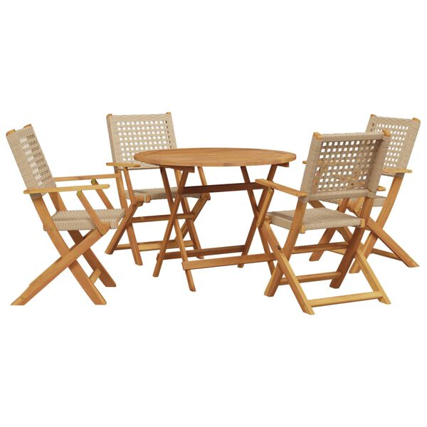 vidaXL Ensemble &agrave; manger de jardin 5 pcs r&eacute;sine tress&eacute;e et bois massif