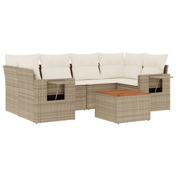 vidaXL Salon de jardin avec coussins 7 pcs beige r&eacute;sine tress&eacute;e