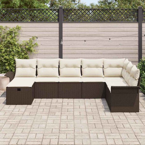 vidaXL Ensemble de canapé de jardin 8 pcs Marron et Crème polyrotin
