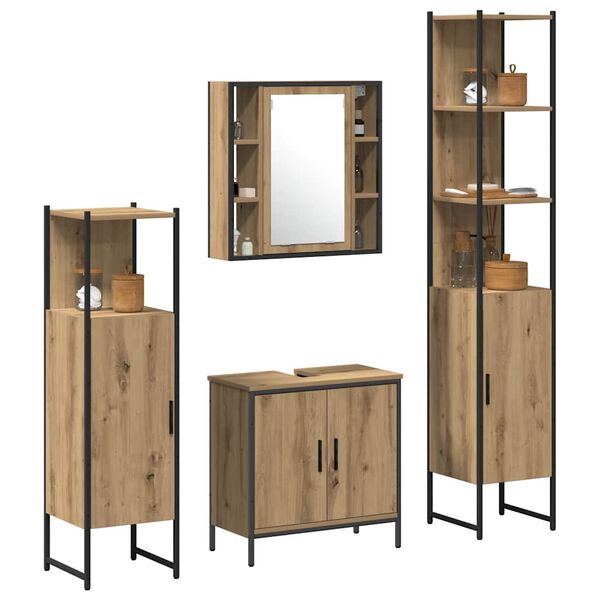 vidaXL Ensemble de mobilier de salle de bain avec &eacute;tag&egrave;re 4 pcs Marron