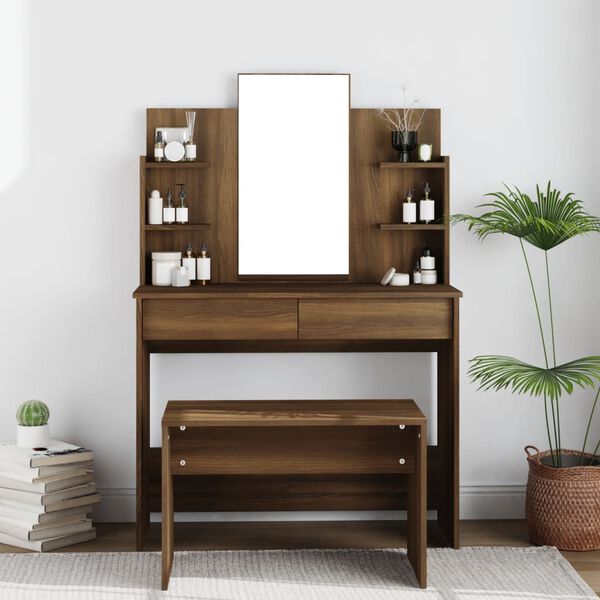 vidaXL Coiffeuse avec miroir Ch&ecirc;ne marron 96x40x142 cm