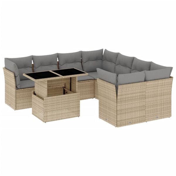vidaXL Salon de jardin avec coussins 9 pcs beige r&eacute;sine tress&eacute;e