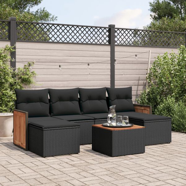 vidaXL Salon de jardin 7 pcs avec coussins noir r&eacute;sine tress&eacute;e