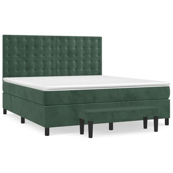vidaXL Sommier &agrave; lattes de lit et matelas Vert fonc&eacute; 180x200cm Velours