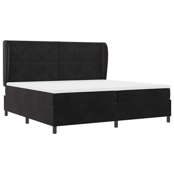 vidaXL Lit &agrave; ressorts avec matelas Noir 200 x 200 cm Polyester