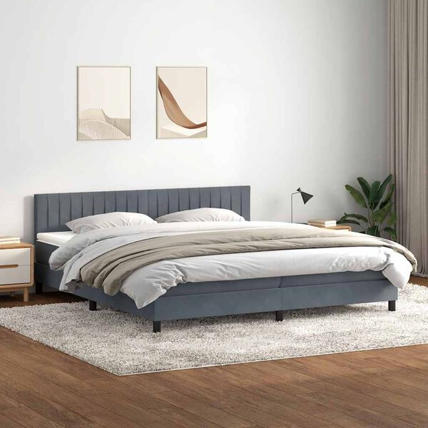vidaXL Sommier &agrave; lattes de lit et matelas gris fonc&eacute; 180x220cm velours
