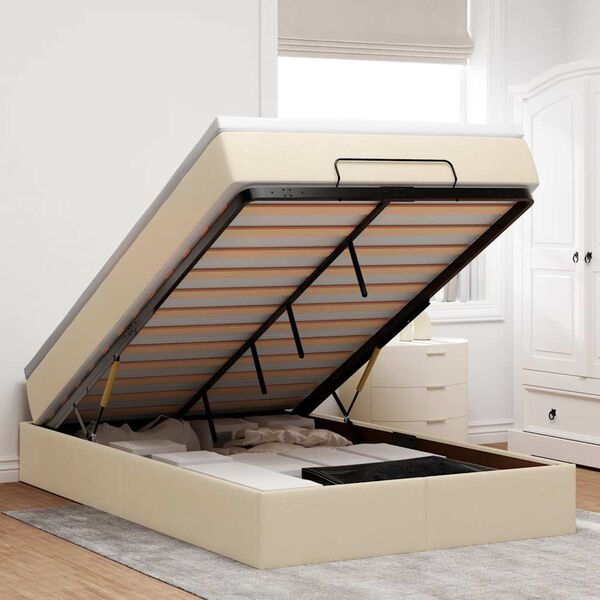 vidaXL Cadre de lit ottoman avec matelas cr&egrave;me 120x190 cm tissu