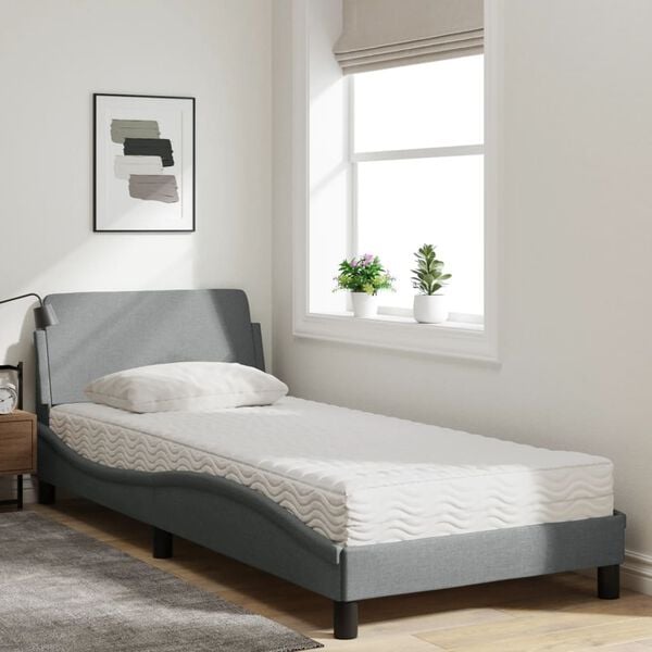 vidaXL Lit avec matelas Dover gris clair 90x190 cm tissu