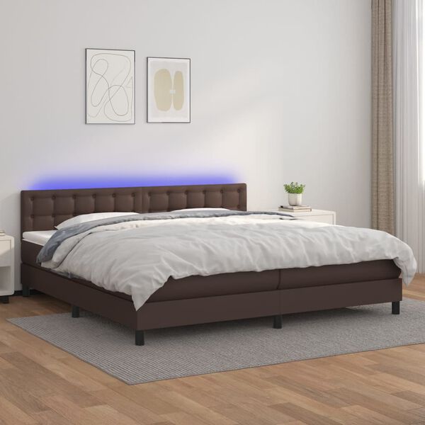 vidaXL Sommier &agrave; lattes de lit avec matelas et LED Marron 200x200cm