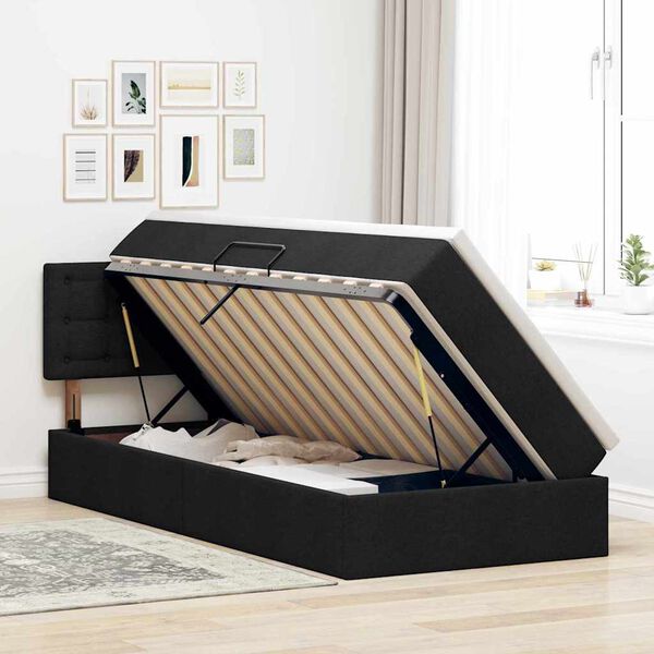 vidaXL Lit avec rangement et matelas avec matelas Noir 100 x 200 cm