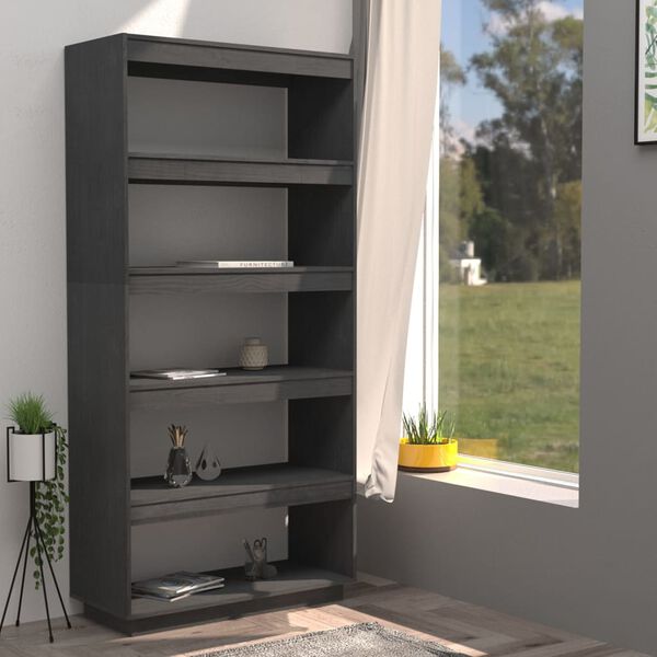 vidaXL Bibliothèque/Séparateur de pièce Gris 80x35x167 cm Pin massif