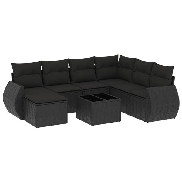 vidaXL Salon de jardin 8 pcs avec coussins noir r&eacute;sine tress&eacute;e