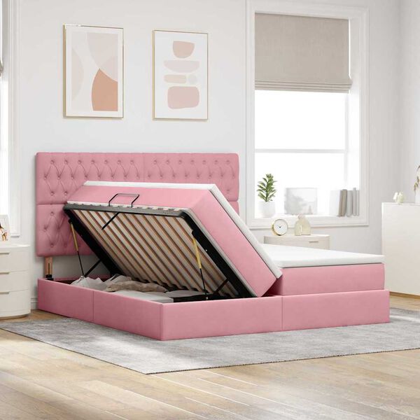 vidaXL Lit de Rangement avec matelas Rose 200 x 200 cm Velours
