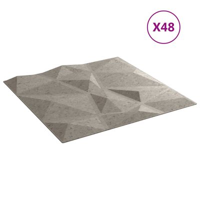 vidaXL Panneaux muraux 48 pcs gris béton 50x50 cm XPS 12 m² losange