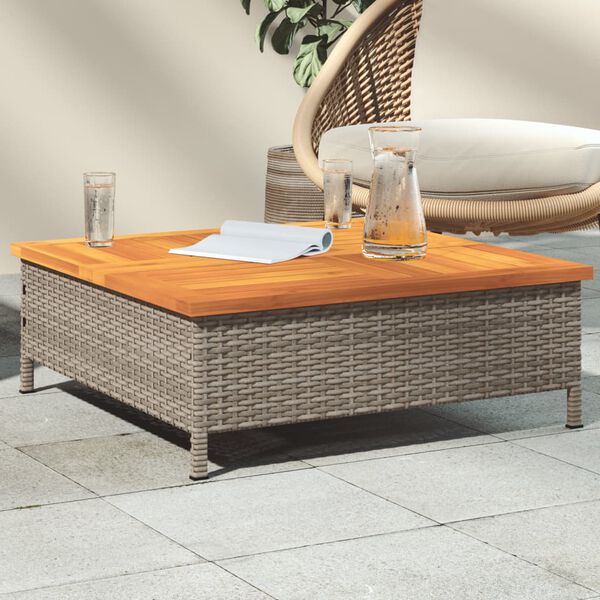 vidaXL Table de jardin gris 70x70x25 cm r&eacute;sine tress&eacute;e et bois acacia