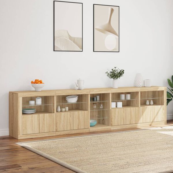 vidaXL Buffet avec lumières LED chêne sonoma 283x37x67 cm