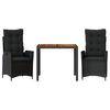 vidaXL Ensemble &agrave; manger de jardin avec coussins 3 pcs Noir