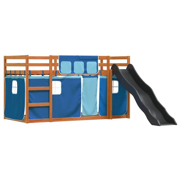 vidaXL Lit superposé sans matelas avec toboggan et rideaux 90x200 cm