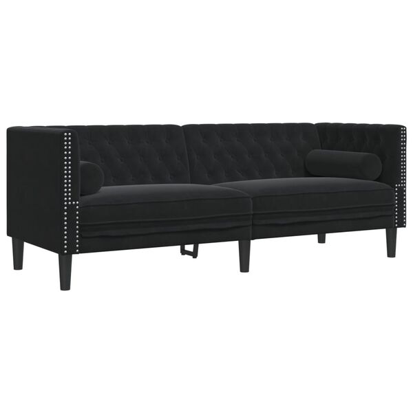 vidaXL Ensemble de canapé Chesterfield et traversins 2pcs noir velours