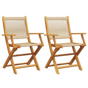 vidaXL Chaises pliantes 2 pi&egrave;ces Beige Bois massif d'acacia et polypropyl&egrave;ne