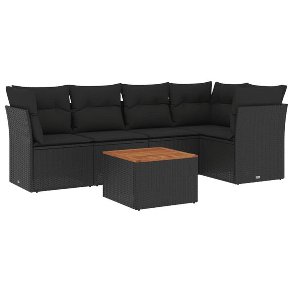 vidaXL Salon de jardin 6 pcs avec coussins noir r&eacute;sine tress&eacute;e