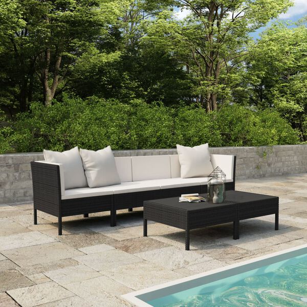 vidaXL Salon de jardin 6 pcs avec coussins résine tressée noir