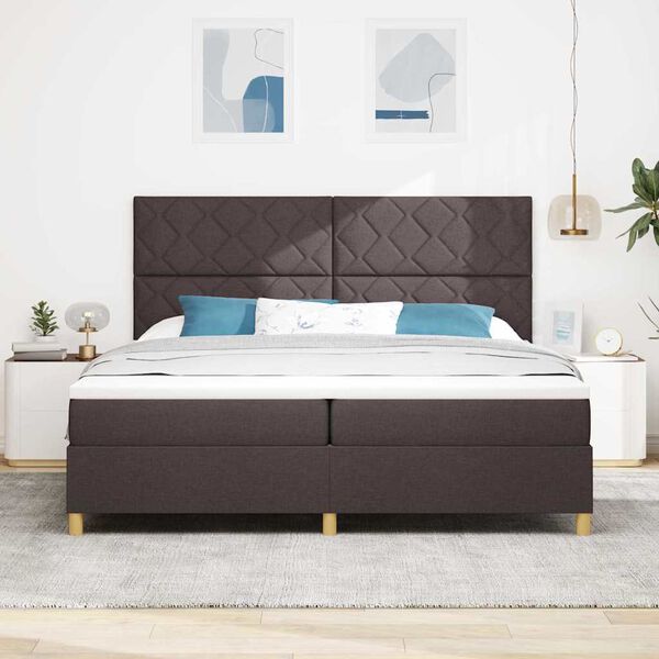 vidaXL Lit &agrave; ressort LED avec matelas Marron fonc&eacute; 200 x 200 cm tissu