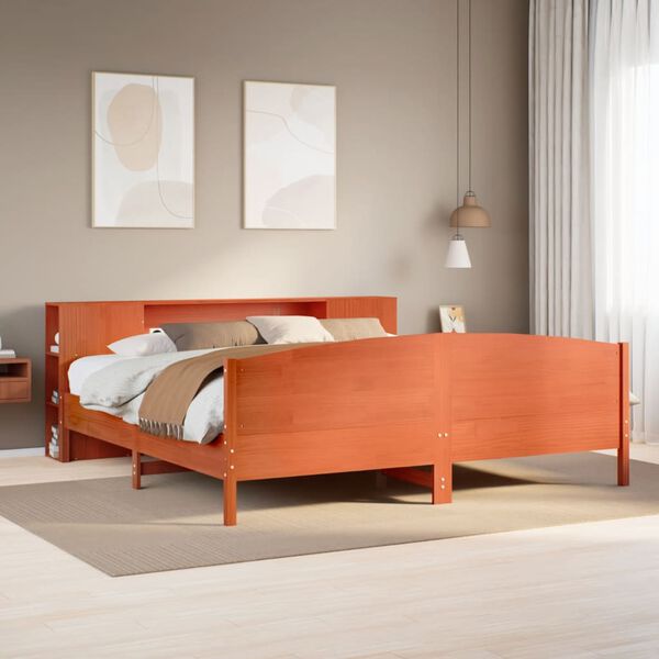 vidaXL Lit biblioth&egrave;que sans matelas cire marron 180x200 cm pin massif
