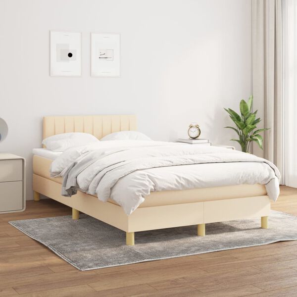 vidaXL Sommier &agrave; lattes de lit avec matelas Cr&egrave;me 120x200 cm Tissu